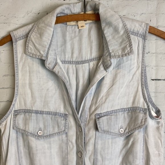 Cloth and Stone Chambray Utility Romper XS Sleeveless Tie Waist vacation coastal - Picture 7 of 16